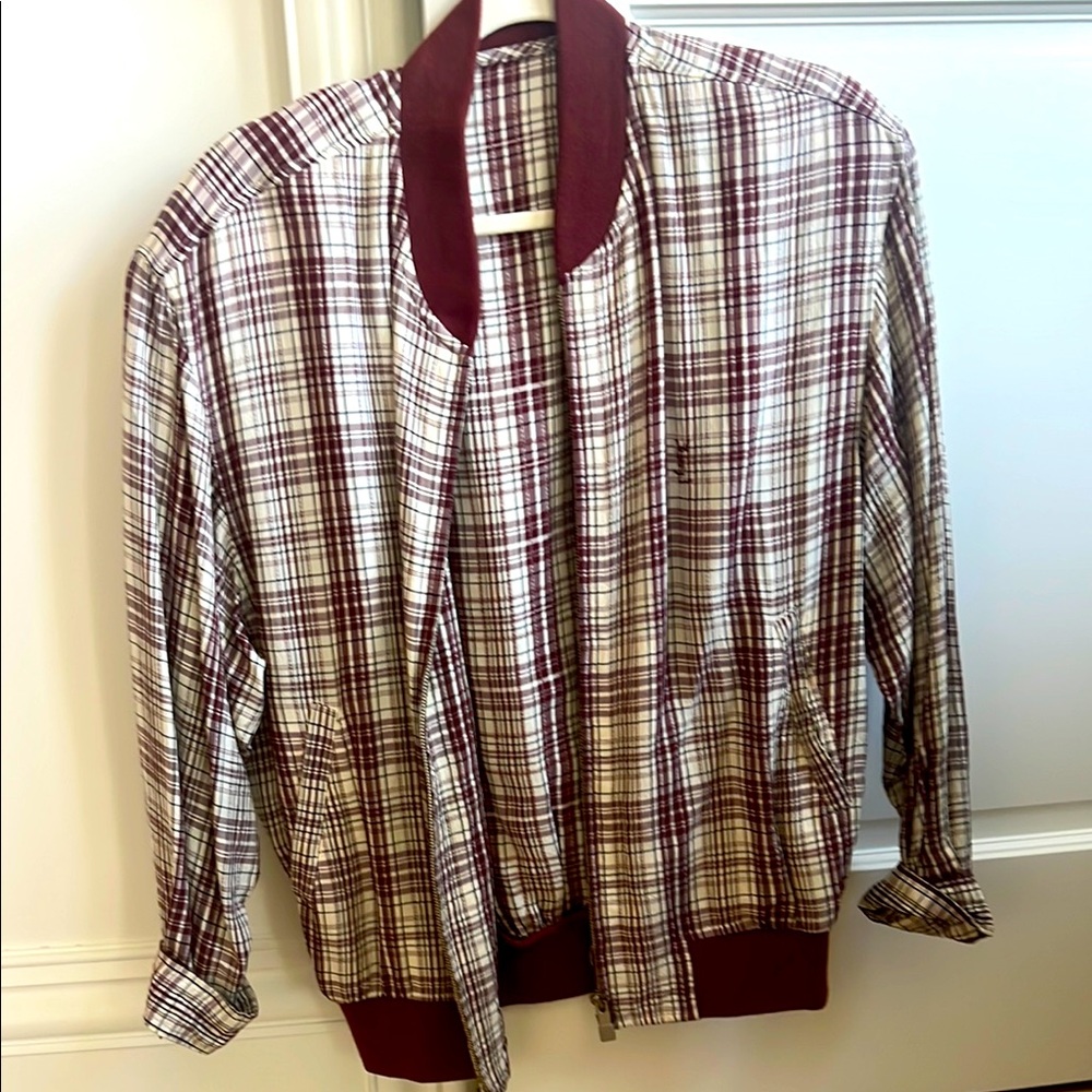 Yves Saint Laurent vintage burgundy plaid bomber jacket